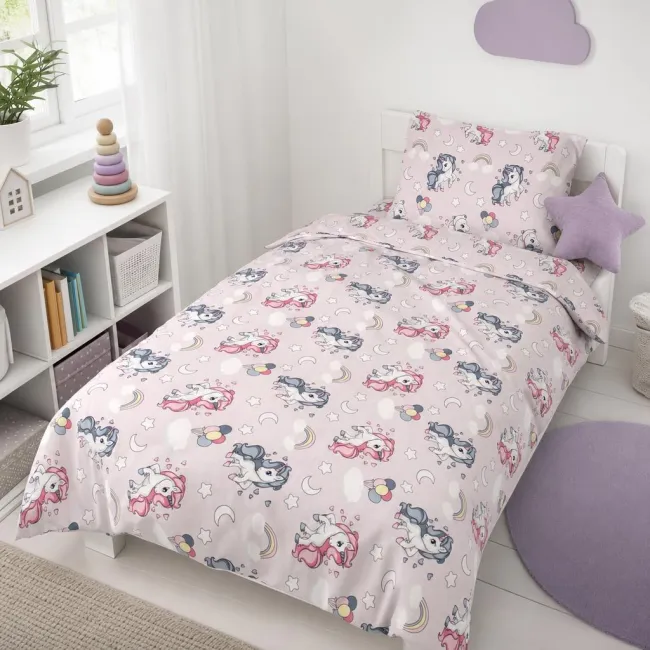 Lenjerie 3 piese Unicorn pat copii 2-8 ani pentru saltele 140x70 cm - ASC6427968000103