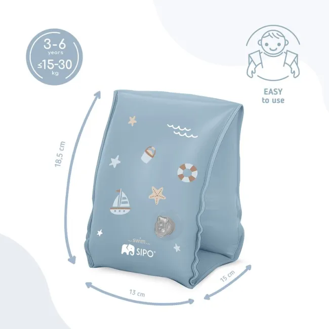 Aripioare gonflabile de inot SIPO, sustinatoare pentru copii 3-6 ani (15-30 kg), Blue