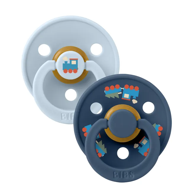 Bibs - set 2 suzete colour studio collection holiday train steel, tetina rotunda, 0 luni+, baby blue bbb11043101