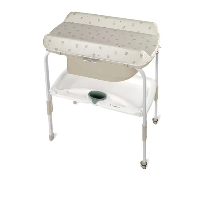Cadita de baie cu suport, Jane, Flip, Cu 2 pozitii anatomice, Cu masuta de infasat, Cu tavita si compartimente pentru accesorii, Conform cu standardele europene EN 17072:2018EN 12221:2008+A1:2013, Mist BYN8420421092965