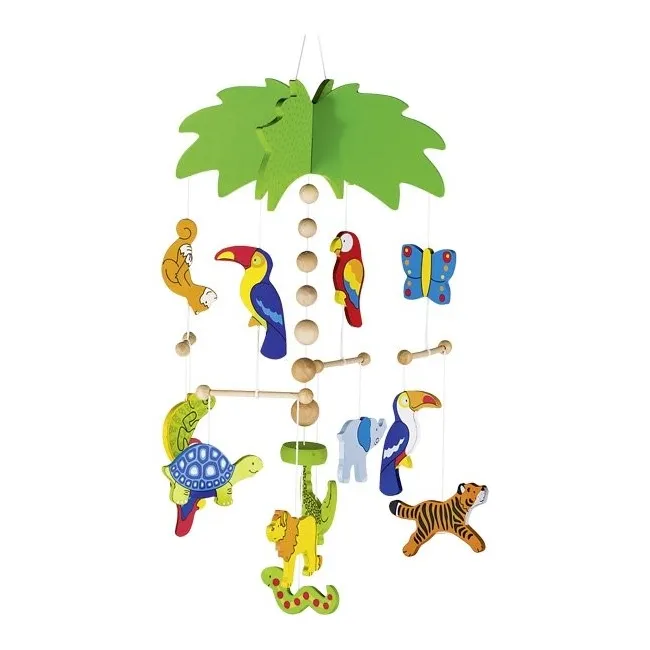 Carusel cu figurine din lemn, pentru bebelusi, palmier cu animalute - okegoki52917