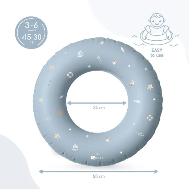 Colac gonflabil de inot SIPO 50 cm, pentru copii 3-6 ani (15-30 kg), Blue