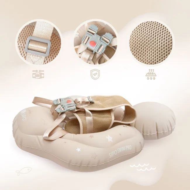 Colac gonflabil de inot SIPO Swim Pro, sustinator pentru bebelusi 6-36 luni (11-18 kg), Beige