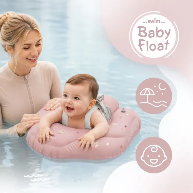 Colac gonflabil de inot SIPO Swim Pro, sustinator pentru bebelusi 6-36 luni (11-18 kg), Pink