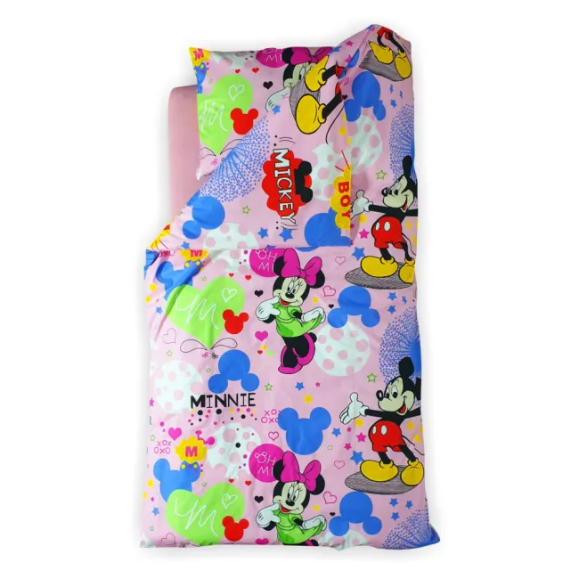 Lenjerie 3 piese cu Minnie si Mickey blue paturi fetite 2-6 ani pentru saltele 130x60 cm - ASC6427968021931
