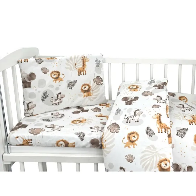 Lenjerie patut cu 3 piese, Qmini, Aurora, Pentru co-sleeper, Din bumbac certificat Oeko Tex Standard 100, Time for Safari BYN6426972034500