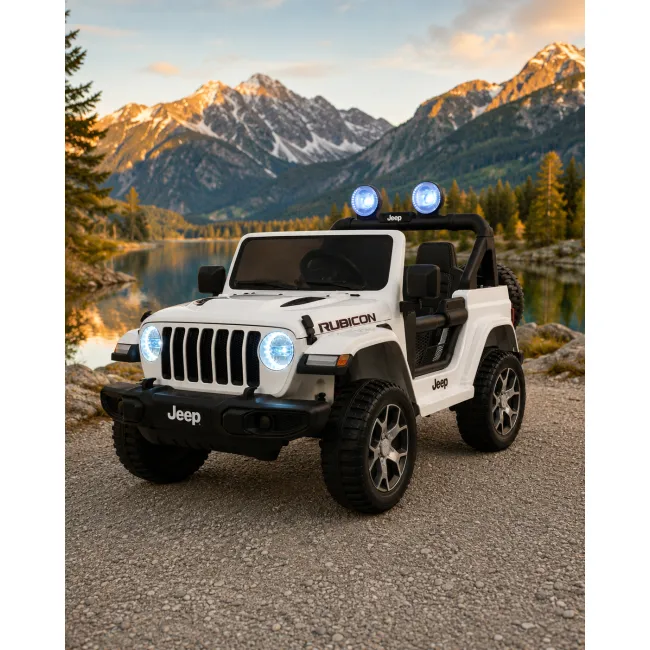 Masinuta Electrica Copii Jeep Wrangler 12v 4x4, Telecomanda, Bluetooth, 4 Motoare, Usi Functionale, Sa Piele Pjbc4k555wit