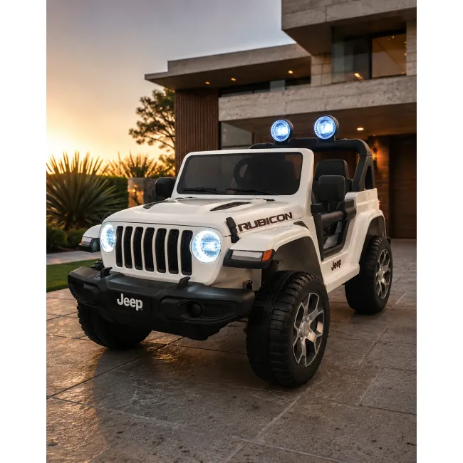 Masinuta Electrica Copii Jeep Wrangler 12v 4x4, Telecomanda, Bluetooth, 4 Motoare, Usi Functionale, Sa Piele Pjbc4k555wit