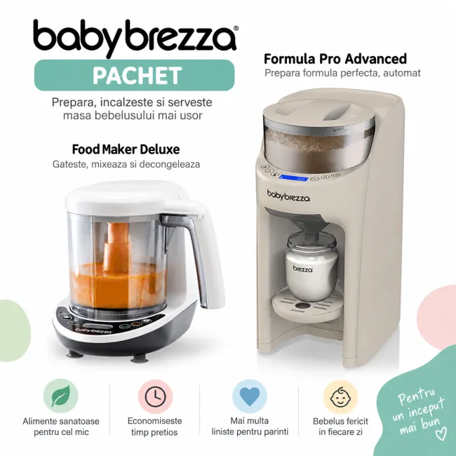 Pachet Bebe Start 20 - Espressor lapte Formula Pro Advanced Oatmeal + Robot One Step Baby Food Maker Deluxe de la Baby Brezza