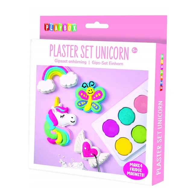Set creativ mulaje din ipsos unicorn diy cu magneti, vopsele si pensula - okepb2472424
