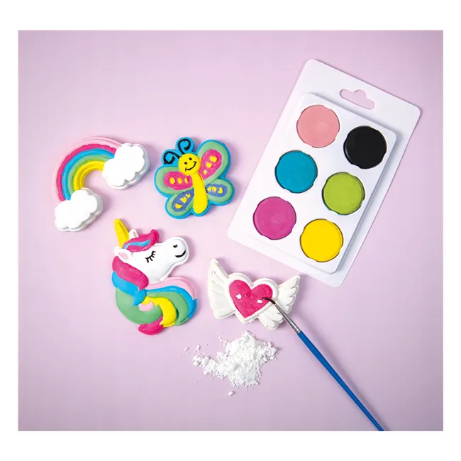 Set creativ mulaje din ipsos unicorn diy cu magneti, vopsele si pensula - okepb2472424