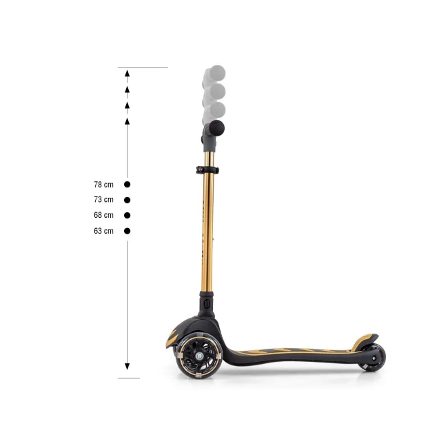 Trotineta pliabila Milly Mally Boogie Gold, roti din silicon cu Led, platforma antiderapanta, greutate admisa 50 kg