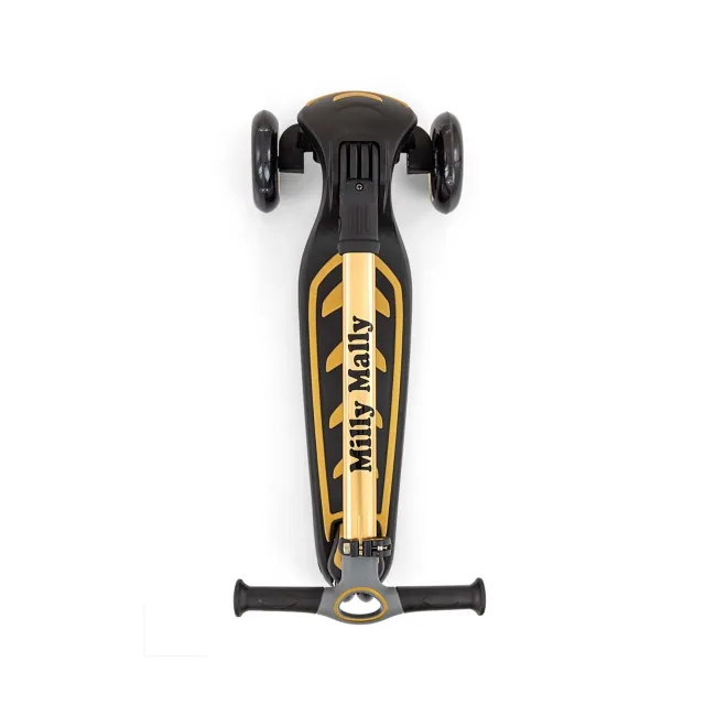 Trotineta pliabila Milly Mally Boogie Gold, roti din silicon cu Led, platforma antiderapanta, greutate admisa 50 kg