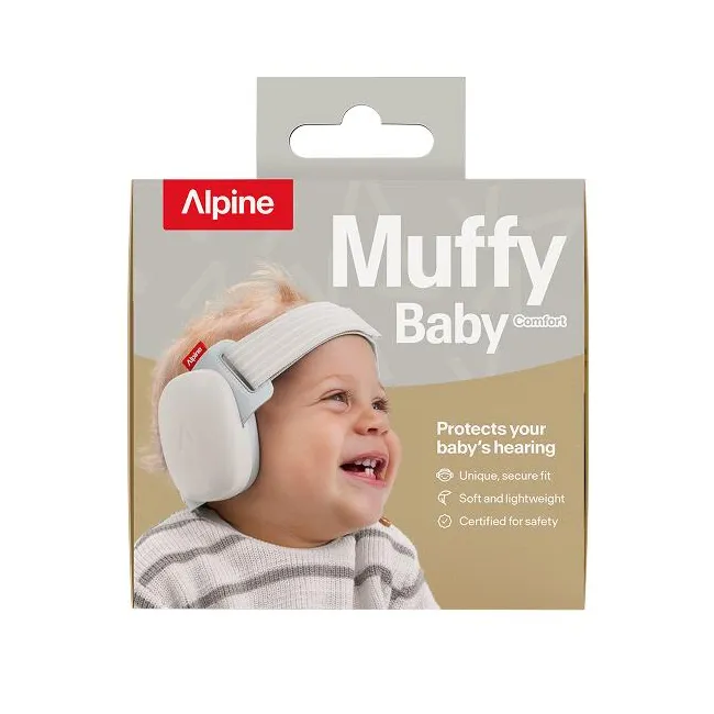 Casti antifonice pentru bebelusi si copii pana la 4 ani, ofera protectie auditiva, SNR 24, ALPINE Muffy  Soft Sand, ALP20161