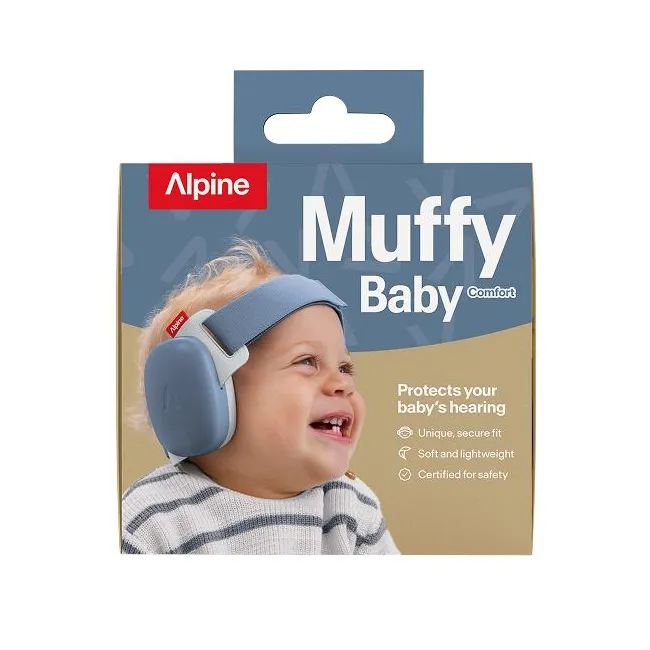 Casti antifonice pentru bebelusi si copii pana la 4 ani, ofera protectie auditiva, SNR 24, ALPINE Muffy Denim Blue, ALP20159