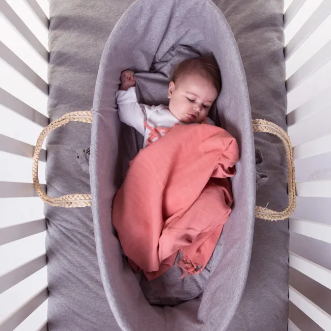Cos bebe Childhome Moise din coji de porumb cu saltea, Husa Jerse Gri