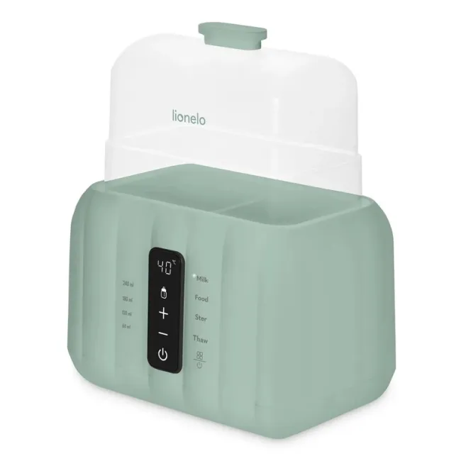 Incalzitor biberoane si sterilizator, Lionelo, ThermUp Duo, 6 moduri de operare, Incalzire, Sterilizare, Pastrare temperatura, Decongelare, Senzor pentru temperatura, Pentru 2 biberoane simultan, fara BPA, Verde BYNLOC-THERMUP_DUO_GREEN_MIST