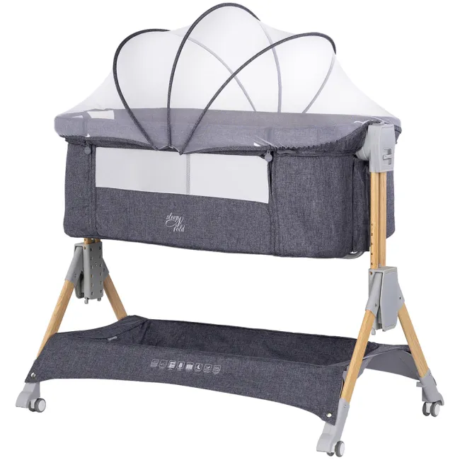 Patut co-sleeper pliabil Chipolino SleepNFold charcoal HUBKOSSF0261CH