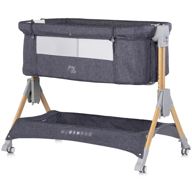 Patut co-sleeper pliabil Chipolino SleepNFold charcoal HUBKOSSF0261CH