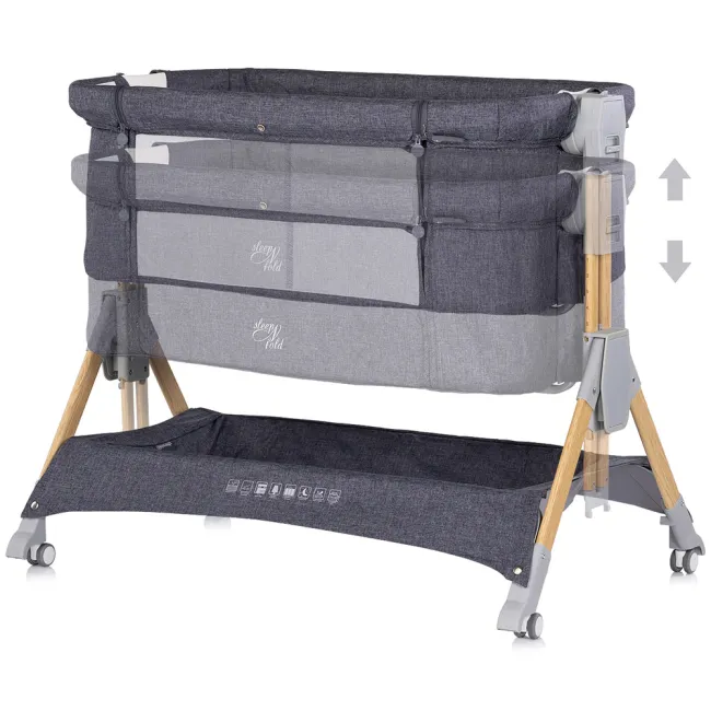 Patut co-sleeper pliabil Chipolino SleepNFold charcoal HUBKOSSF0261CH