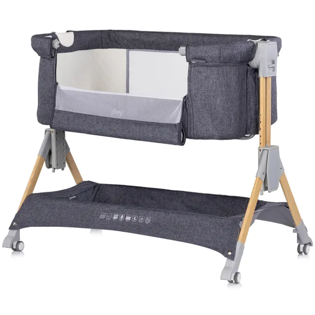 Patut co-sleeper pliabil Chipolino SleepNFold charcoal HUBKOSSF0261CH