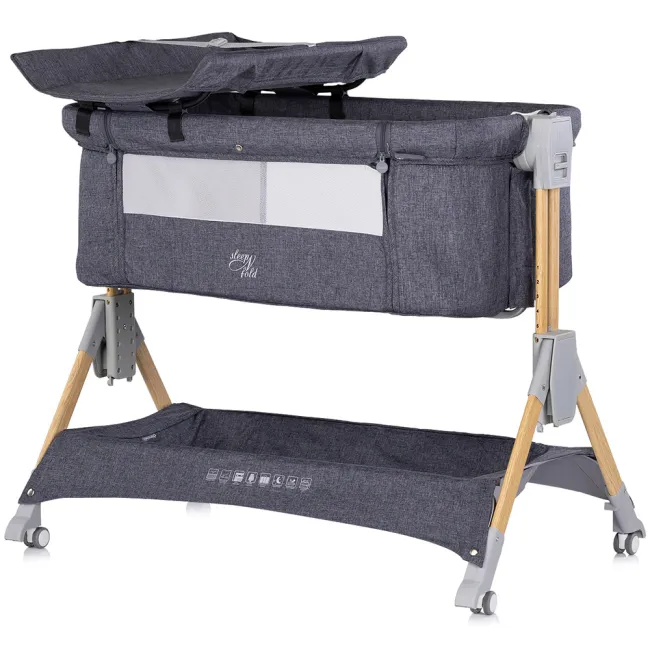 Patut co-sleeper pliabil Chipolino SleepNFold charcoal HUBKOSSF0261CH