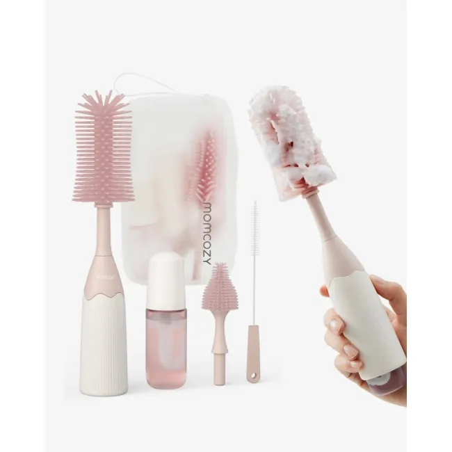 Set curatare biberoane Momcozy cu spuma 360 Push-Press Pink
