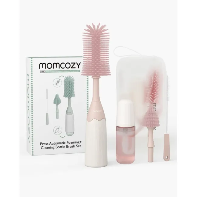 Set curatare biberoane Momcozy cu spuma 360 Push-Press Pink