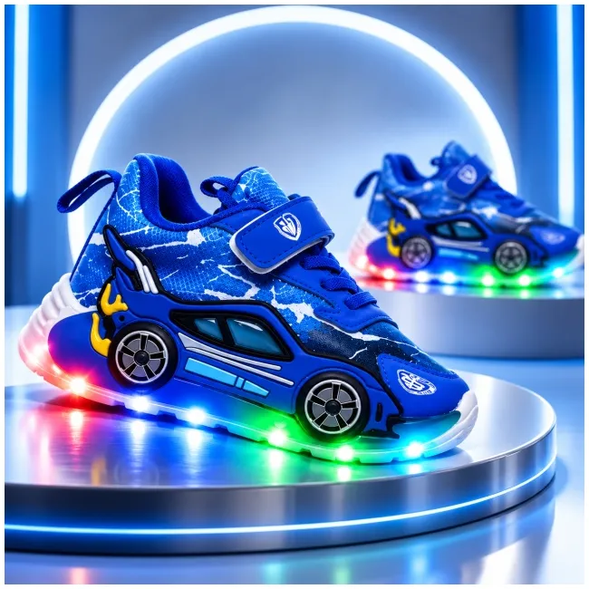 Adidasi cu luminite pentru baietei - masinuta albastra super led adled-1-2c