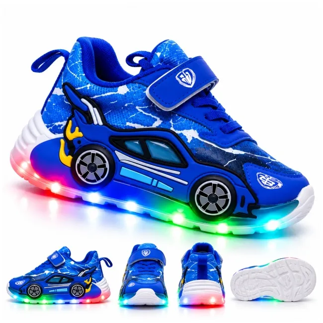 Adidasi cu luminite pentru baietei - masinuta albastra super led adled-1-2c