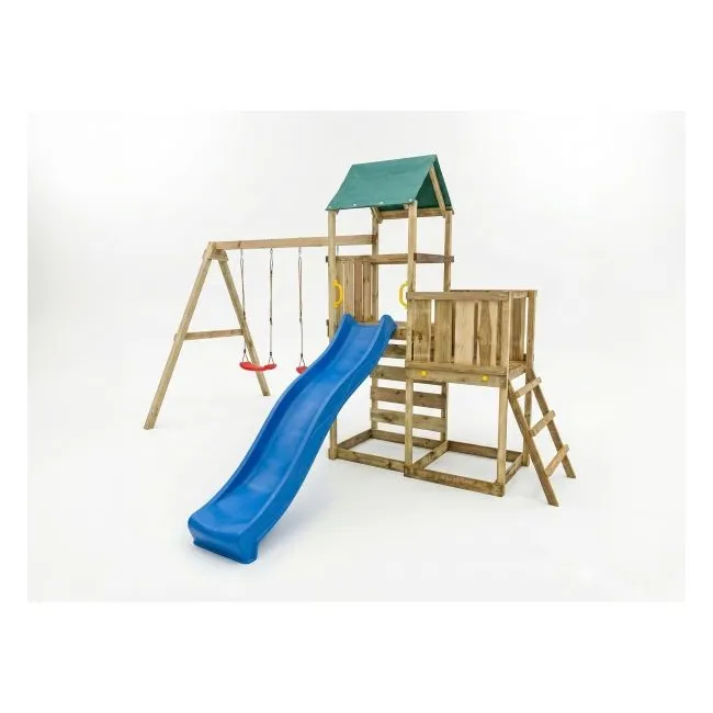 Complex joaca din lemn pentru 7 copii, cu turn, 2 leagane si platforma, max play  3.1 fungoo - okefus09880pkxb1