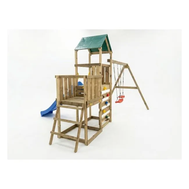 Complex joaca din lemn pentru 7 copii, cu turn, 2 leagane si platforma, max play  3.1 fungoo - okefus09880pkxb1