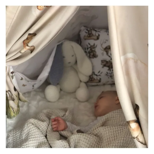 Cort Tipi Pentru Copii Babysteps Happy Bear, 160cm, Bumbac Natural, Cu Saltea Groasa Si 4 Perne Decorative Pjb86152