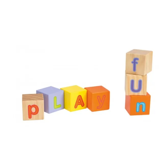 Cuburi educative, Joueco, Alfabetul, 30 piese, Din lemn certificat FSC, 12 luni+, Multicolor BYN80035