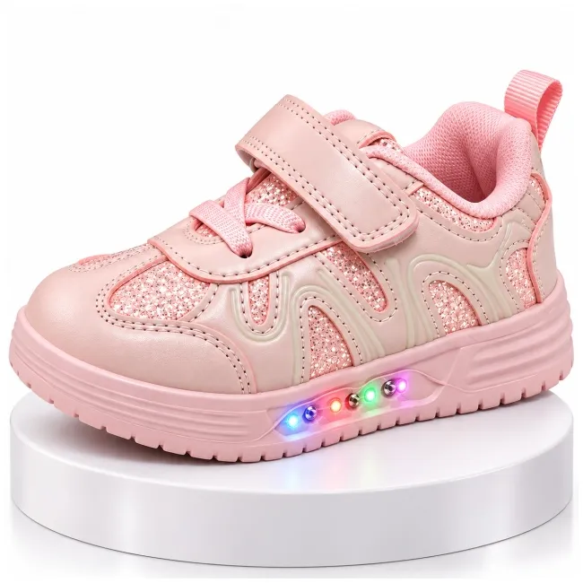 Pantofi sport cu luminite, model pink pearl, piele ecologica, fete, roz ad31-500