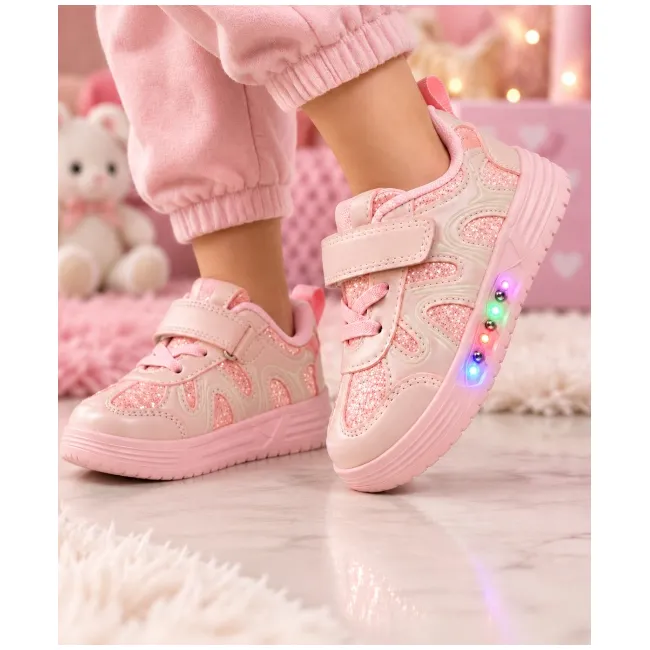 Pantofi sport cu luminite, model pink pearl, piele ecologica, fete, roz ad31-500