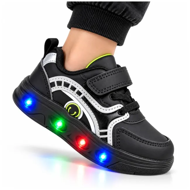 Pantofi sport cu luminite, model sporty style 2, piele ecologica, baieti, negru ad30-223
