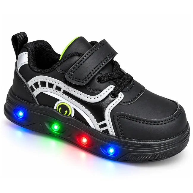 Pantofi sport cu luminite, model sporty style 2, piele ecologica, baieti, negru ad30-223