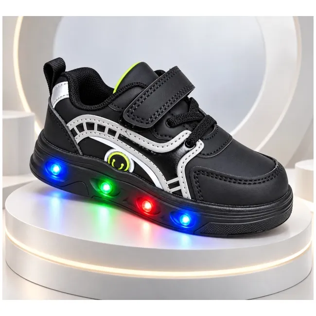Pantofi sport cu luminite, model sporty style 2, piele ecologica, baieti, negru ad30-223