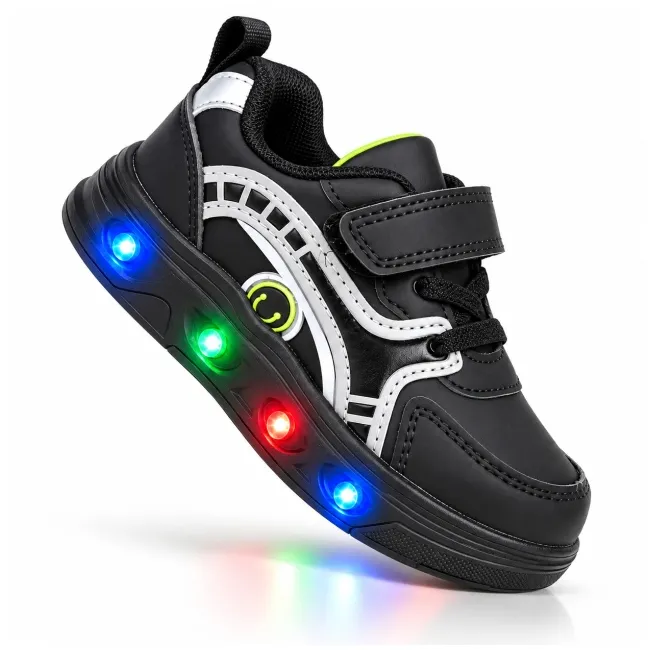 Pantofi sport cu luminite, model sporty style 2, piele ecologica, baieti, negru ad30-223