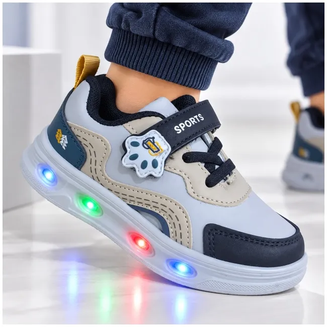 Pantofi sport cu luminite, model sporty style 3, piele ecologica, baieti, gri ad30-224