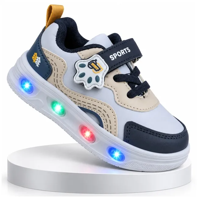 Pantofi sport cu luminite, model sporty style 3, piele ecologica, baieti, gri ad30-224