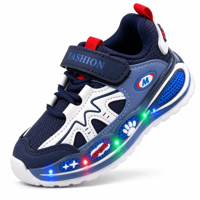 Pantofi sport cu luminite, model super confy, textil si piele ecologica, baieti, bleumarine ad30-225