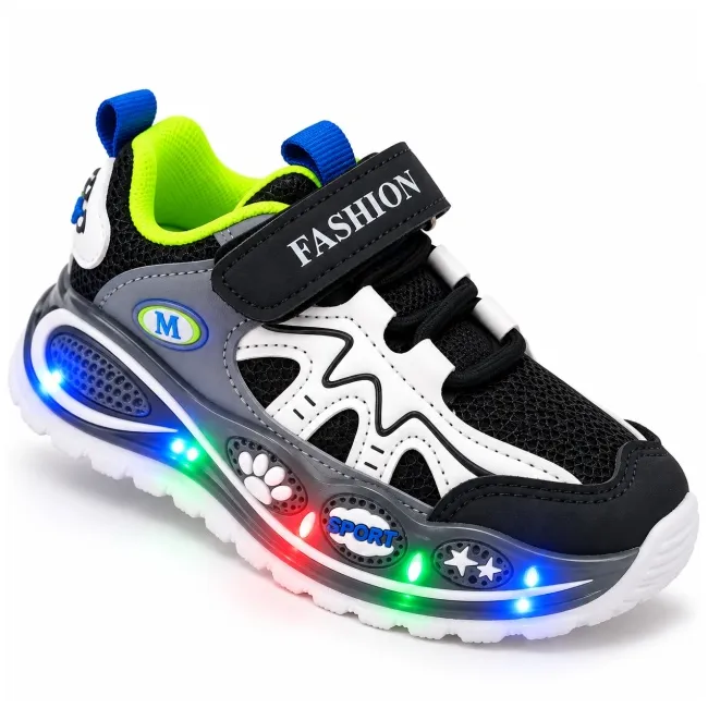 Pantofi sport cu luminite, model super confy black, textil si piele ecologica, baieti, bleumarine ad30-226