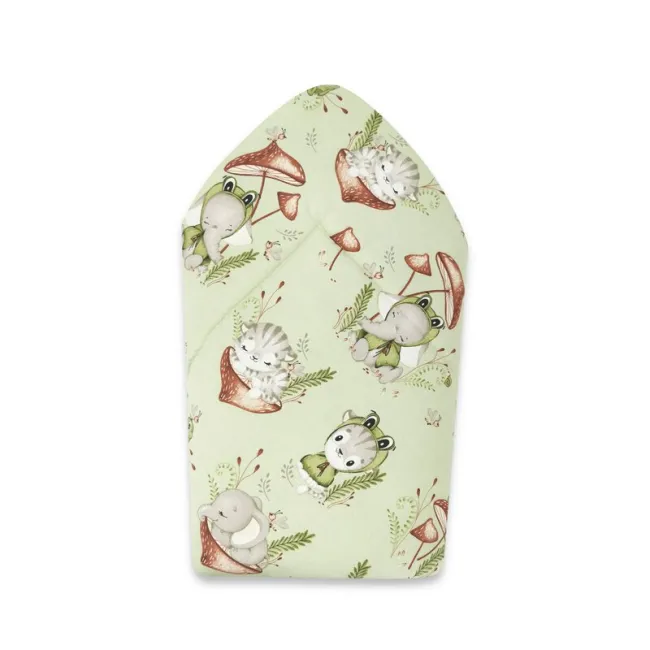 Paturica de infasat, Qmini, Cu doua fete, Cu multiple utilizari, Cu inchidere arici velcro, Dimensiune 75x75 cm, Din bumbac certificat Oeko Tex Standard 100, Frogs BYN6426972023337