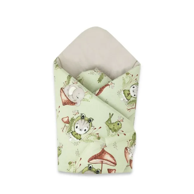Paturica de infasat, Qmini, Cu doua fete, Cu multiple utilizari, Cu inchidere arici velcro, Dimensiune 75x75 cm, Din bumbac certificat Oeko Tex Standard 100, Frogs BYN6426972023337