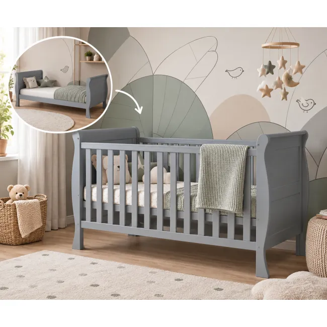 Patut Evolutiv 140x70cm Scarlet 3a N1 Gri ,   Pat Bebe + Junior + Pat Pree Colar, Somiera Reglabila 3 Pozitii + Sipci Detae Abile   En 716-1, Max 40kg Pjbscarlet140_g