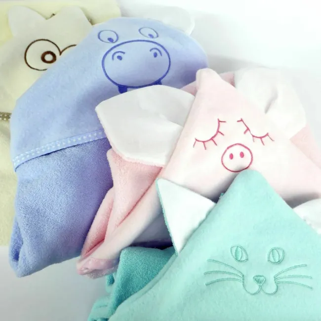Prosop cu gluga, Qmini, Cu urechi, Din bumbac, Dimensiune mare 80x80 cm, Gray Rabbit BYNBOC0121