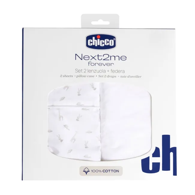 Set lenjerie din bumbac pentru patut Chicco Next2Me Forever, Cloud, 0 luni+ CHC0113091-8