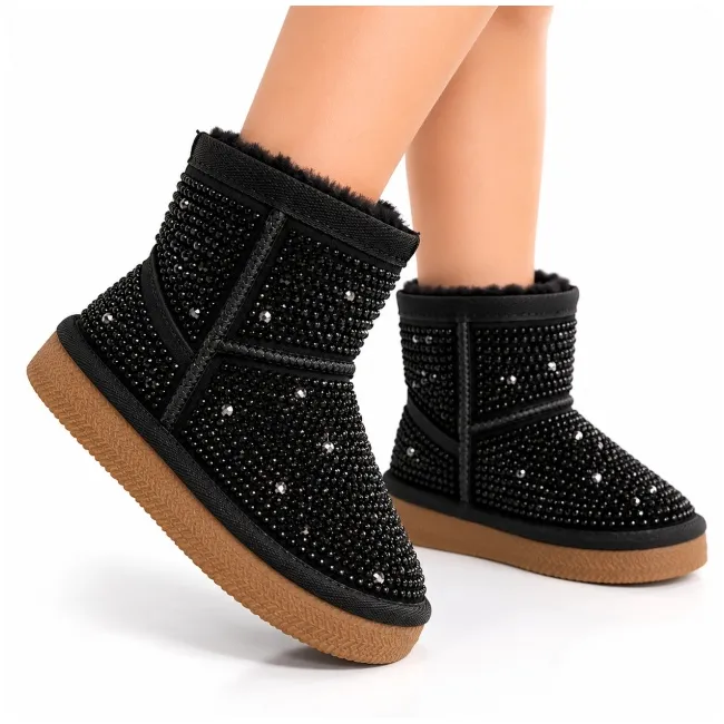 Cizme imblanite cu strasuri pentru copii, model luna, negru ad26